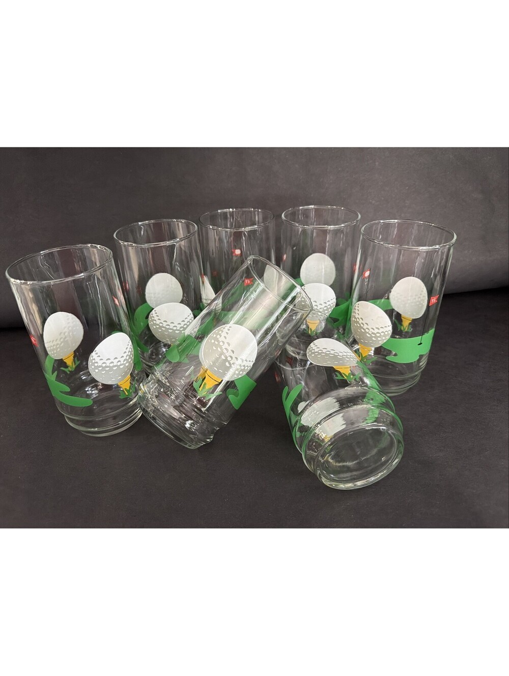 Set of 7 Vintage Golf Ball 19th Hole 16 Oz Indiana Glass Tumblers